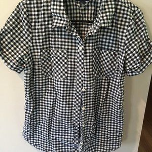 Tommy Hilfiger Gingham Black/White Short Sleeve Button Down Shirt Size M